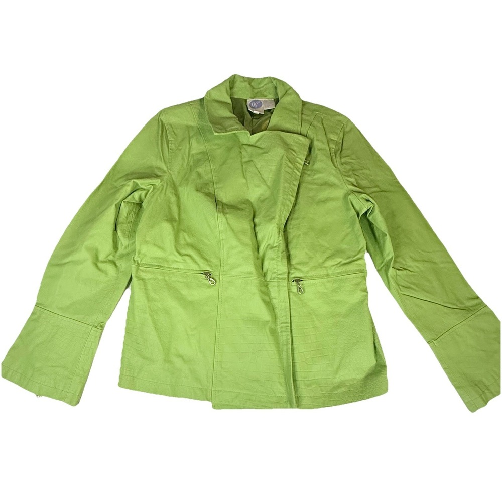 DG2 Diane Gilman Green‎ Croc Embossed Pig Suede Moto Jacket Womens Large